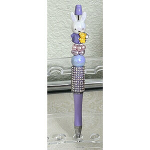 Custom Beaded Pen Miffy Rabbit Purple Cute Bunny Rhinestones Handmade Gift